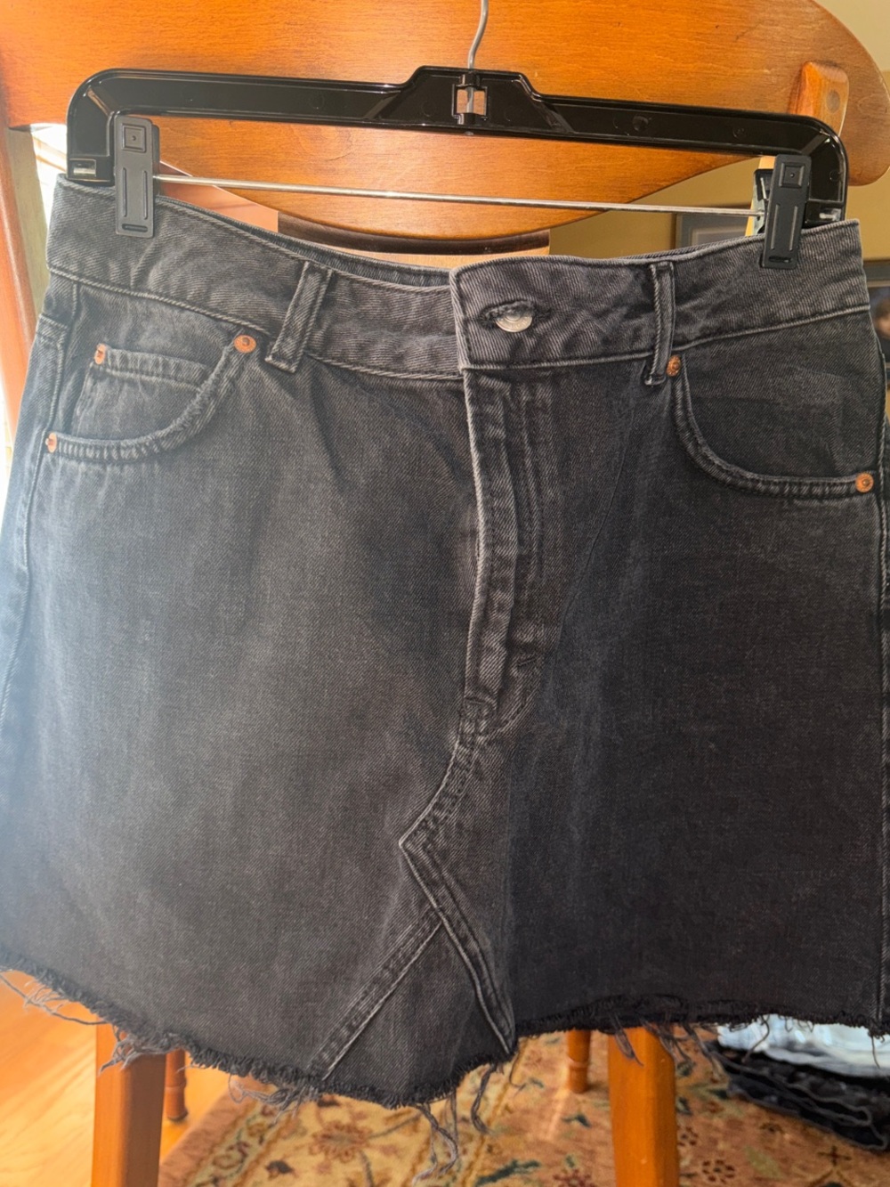 Black Denim Mini Skirt with Frayed Hem